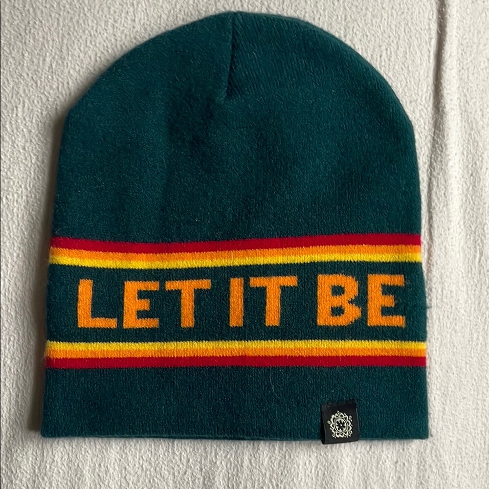 NWOT Natural Life Green Beanie Beatles “Let It Be' Design
